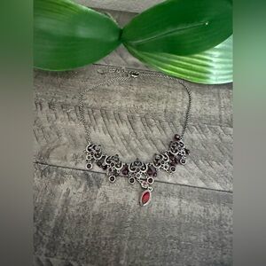 Elegant Silver and Red Necklace